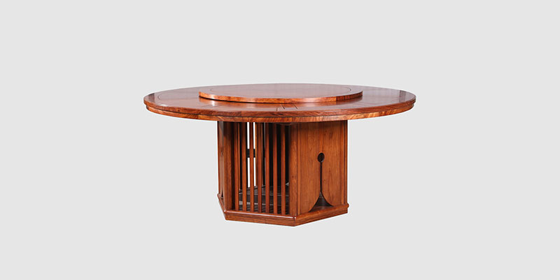 疏附中式餐厅装修天地圆台餐桌红木家具效果图